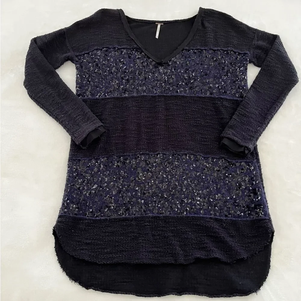 Free People Y2K Oversized Sequin Stripe Tunic Sweater, Size XS